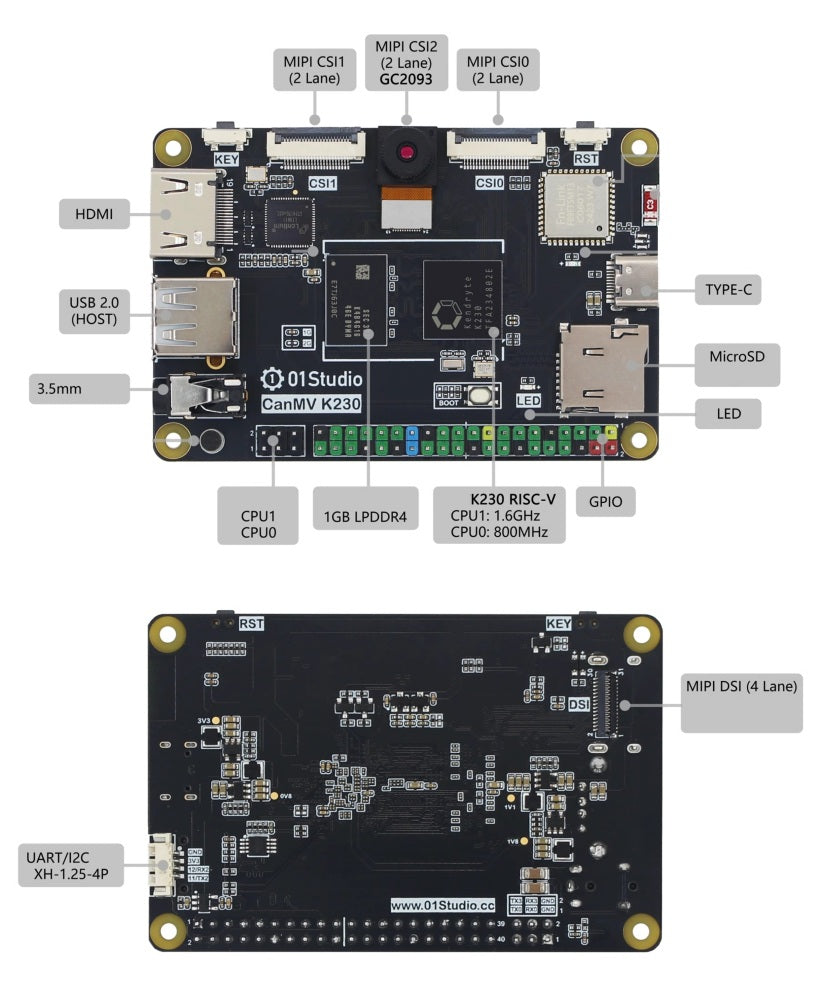 youyeetoo 01 Studio Canmv K230 AI development board camera visual recognition module 6T equivalent efficiency,1GB ultra-large memory