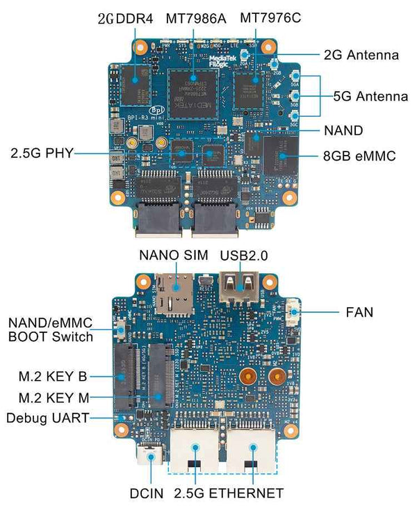 BPI-R3 Mini with case - Router board with MediaTek MT7986(Filogic 830),support Wi-Fi 6, 2 2.5GbE network