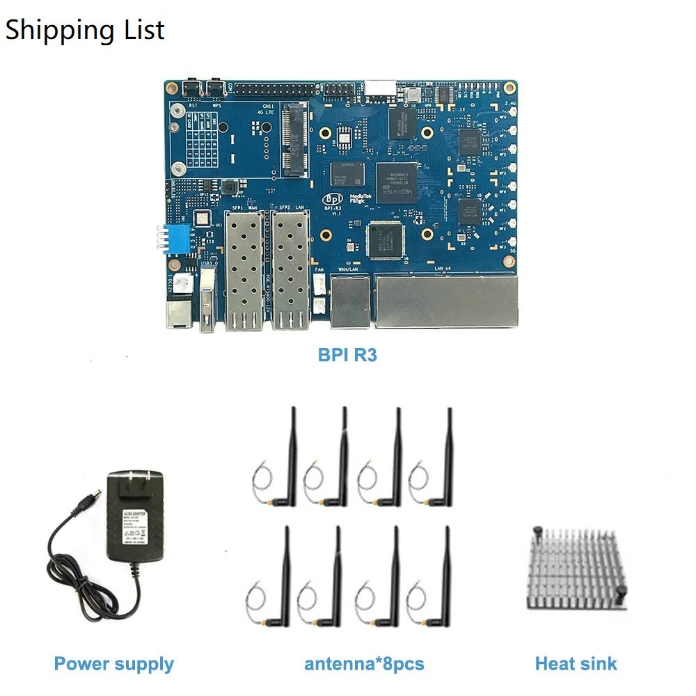 Banana Pi BPI R3 OpenWRT Router - 2G DDR RAM 8G eMMC MediaTek MT7986 Support Wi-Fi6 5 GbE network port