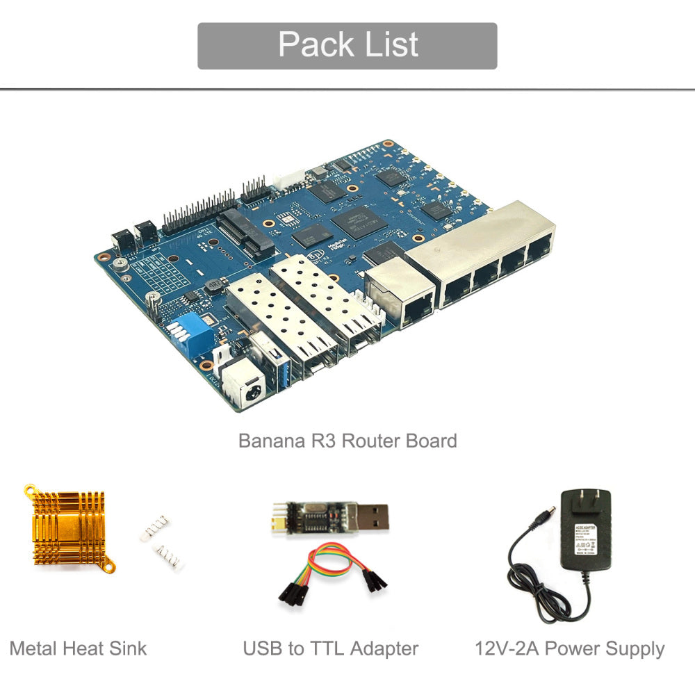 Banana Pi BPI R3 OpenWRT Router - 2G DDR RAM 8G eMMC MediaTek MT7986 Support Wi-Fi6 5 GbE network port