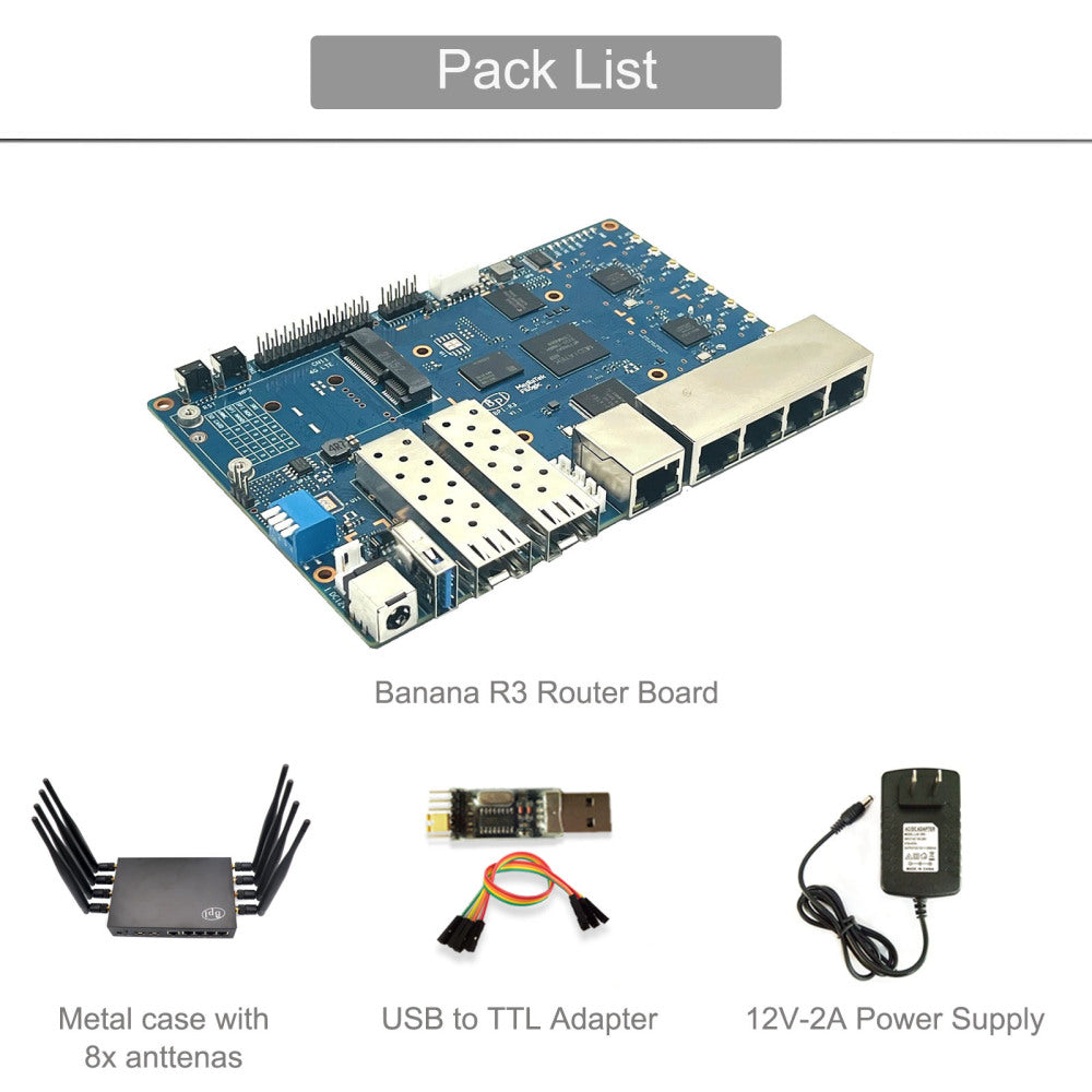 Banana Pi BPI R3 OpenWRT Router - 2G DDR RAM 8G eMMC MediaTek MT7986 Support Wi-Fi6 5 GbE network port