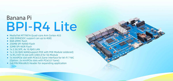 Banana Pi BPI-R4 Lite - 2.5G SFP & RJ45 WAN, 4x 1G LAN, Superior Network Connectivity Industrial Single-board Computer - OpenWrt Router