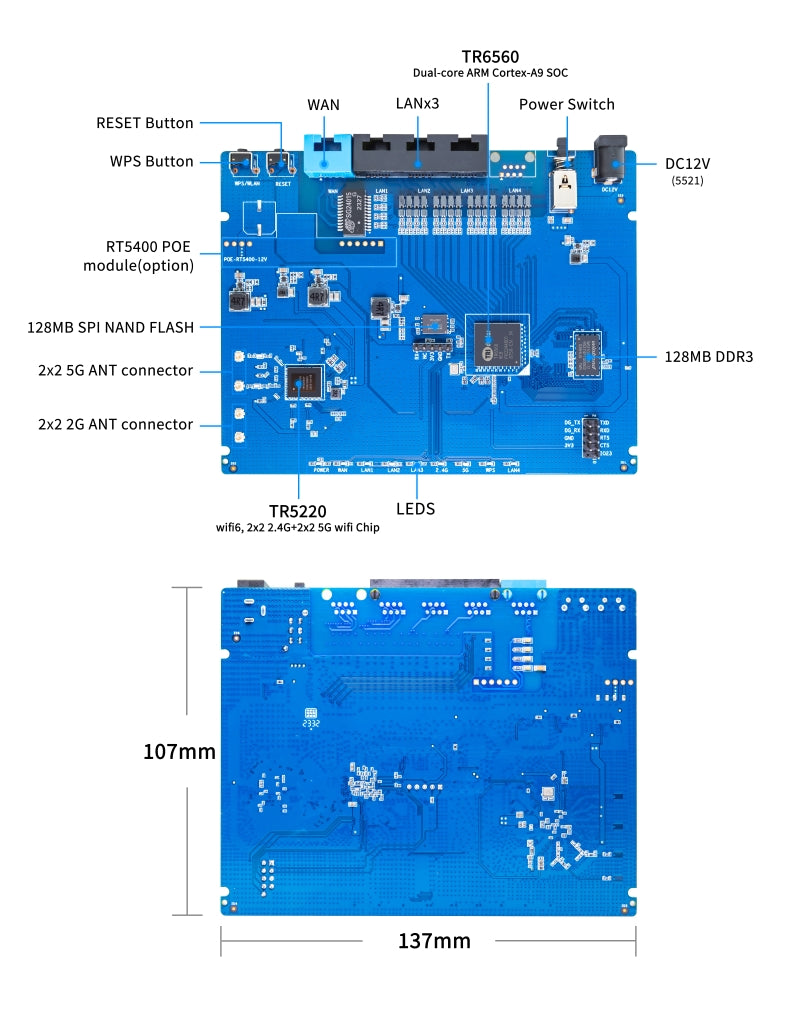 Banana Pi BPI-WIFI 6 Router - Openwrt Router- 4 GbE WAN RGMII 2x2 5G 2x2 2.4G