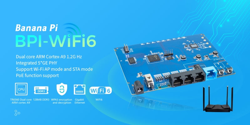 Banana Pi BPI-WIFI 6 Router - Openwrt Router- 4 GbE WAN RGMII 2x2 5G 2x2 2.4G