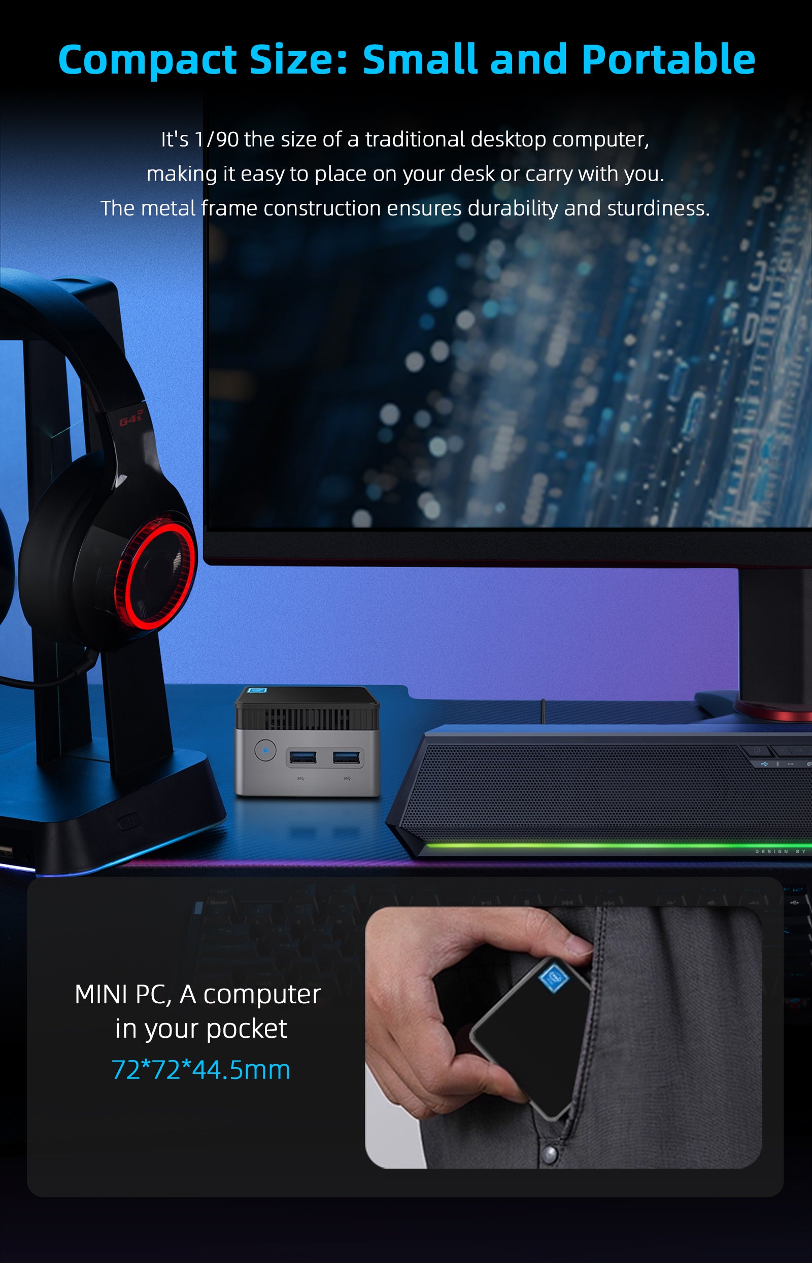 Intel N150 MINI PC youyeetoo BY53, 12GB LPDDR5, Fanless Windows 11 Pro Micro Computer, 128GB–2TB NVMe Options, 4K Dual HDMI, Gigabit Ethernet, VESA Mount Small Desktop for Home/Office