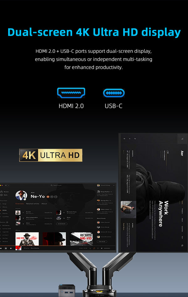 Intel N150 MINI PC youyeetoo BY53, 12GB LPDDR5, Fanless Windows 11 Pro Micro Computer, 128GB–2TB NVMe Options, 4K Dual HDMI, Gigabit Ethernet, VESA Mount Small Desktop for Home/Office