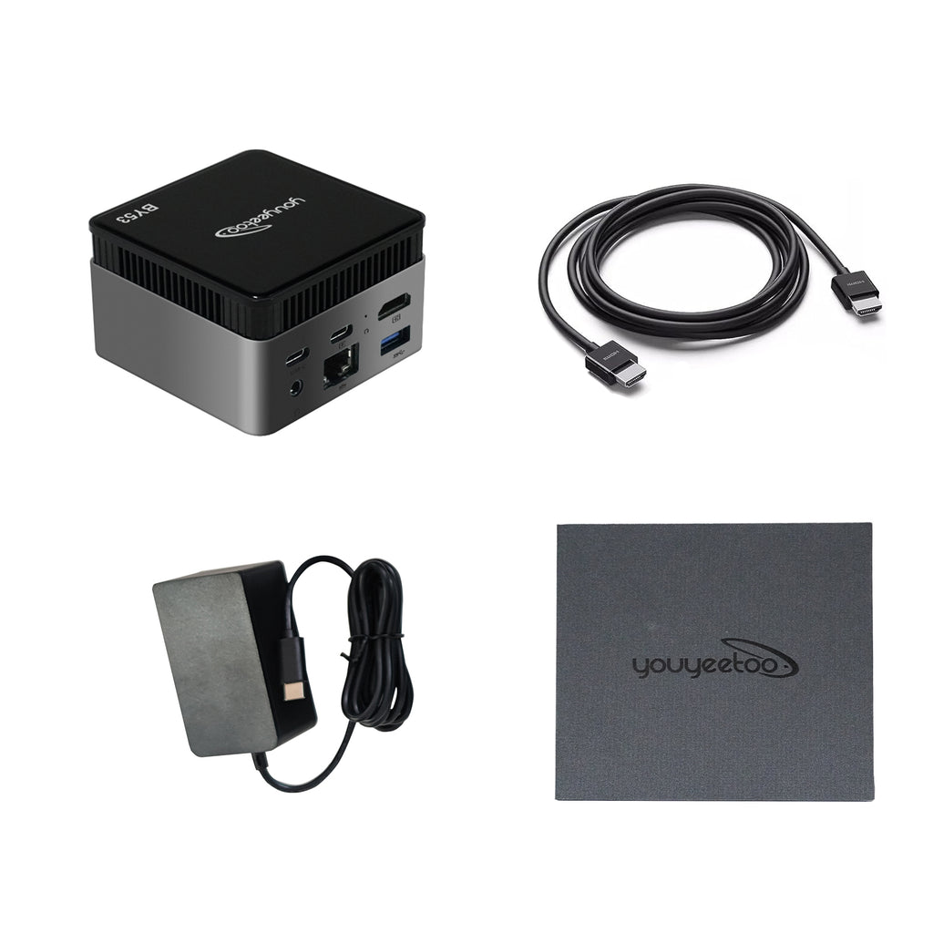 Intel N150 MINI PC youyeetoo BY53, 12GB LPDDR5, Fanless Windows 11 Pro Micro Computer, 128GB–2TB NVMe Options, 4K Dual HDMI, Gigabit Ethernet, VESA Mount Small Desktop for Home/Office