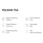 YDLIDAR TSA LiDAR - 0.12-8 Meter, 360°, TOF,3000 Hz -  Lidar Laser Ranging Sensor