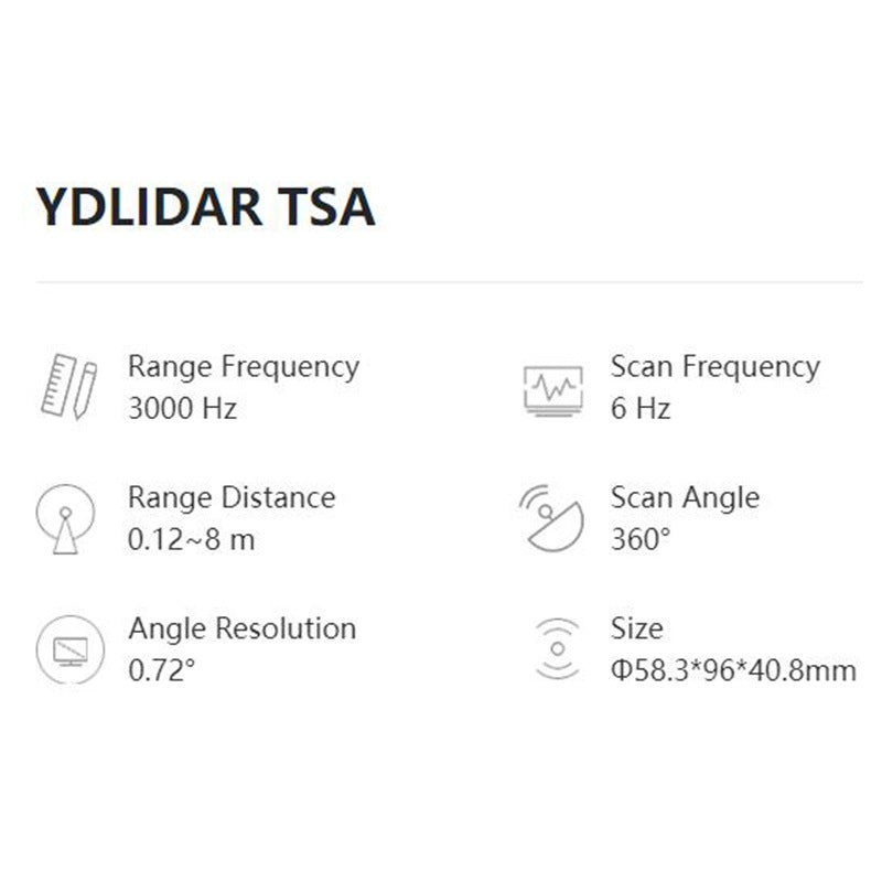 YDLIDAR TSA LiDAR - 0.12-8 Meter, 360°, TOF,3000 Hz -  Lidar Laser Ranging Sensor