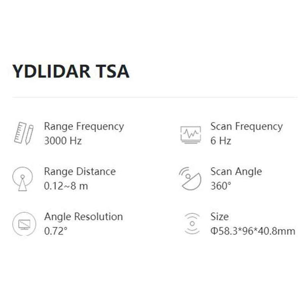 YDLIDAR TSA LiDAR - 0.12-8 Meter, 360°, TOF,3000 Hz -  Lidar Laser Ranging Sensor