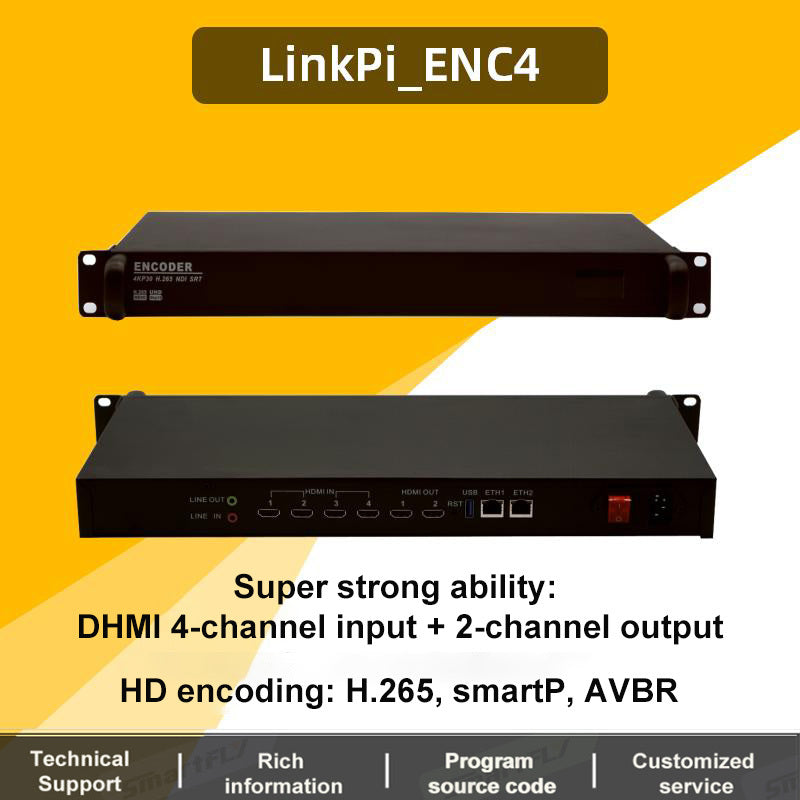 LinkPi ENC4 - 4K Encoder Decoder, 4GB DDR4  HDMI-IN x4 HDMI-OUT x2  H265/264/ 1.2Tops NPU