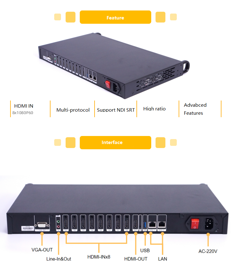 Linkpi ENC8 - Video Encoder/Decoder, 1080P60 HDMI IN x8 HD, 3531D Video Codec HDMI Direct Broadcast IPTV