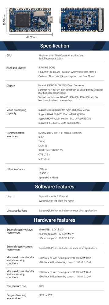 Sipeed Licheepi Zero  Allwinner V3S SoC Mini linux board