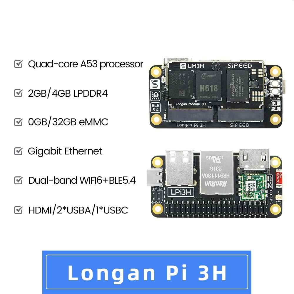 Sipeed LonganPi LPi3H Single board computer- 4K TV Box WIFI6 LPi3H - Allwinner H618 Development Board