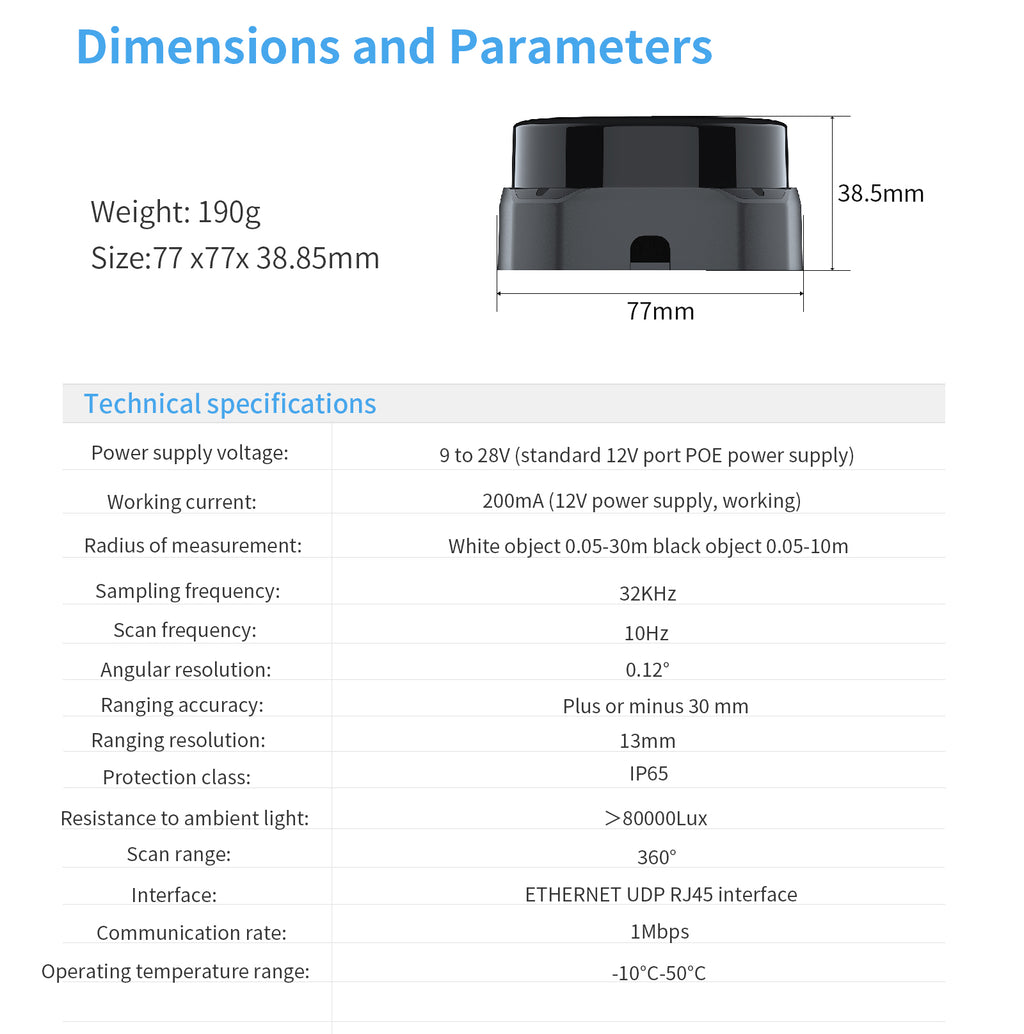 Slamtec RPLIDAR S2E TOF Lidar Sensor- (30m, 12V, Ethernet UDP, IP65)