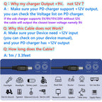 USB Type C to DC 5.5mm x 2.5mm Power Cable - PD to DC 12V, E-mark, work with PD Charger and PD Power bank.
