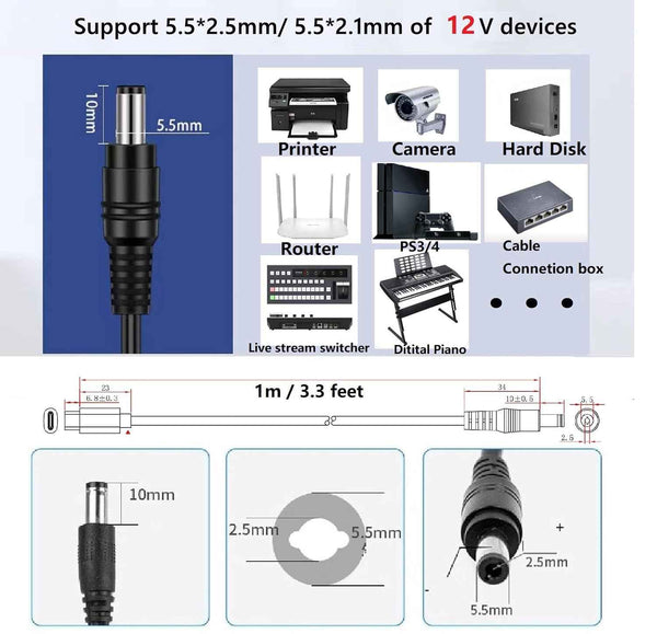 USB Type C to DC 5.5mm x 2.5mm Power Cable - PD to DC 12V, E-mark, work with PD Charger and PD Power bank.