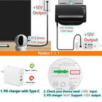 USB Type C to DC 5.5mm x 2.5mm Power Cable - PD to DC 12V, E-mark, work with PD Charger and PD Power bank.