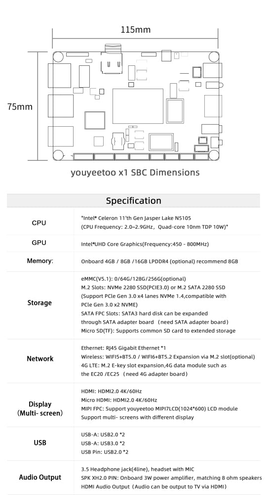 youyeetoo X1 / X1s - X86 Mini PC, SBC - Proxmox, Home Assistant, Server, NAS Kit - Provide Intel native IIC SPI UART use tutorials - Intel 11th N5105/N5095, 4K, 10W TDP