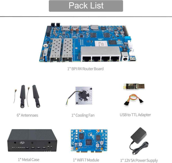 youyeetoo BPI-R4 WIFI 7 Router Kit - Dual 10Gbe SFP Ports,Triple-Band Wi-Fi 7 Support, MediaTek MT7988A, 4GB/8GB RAM - OpenWRT