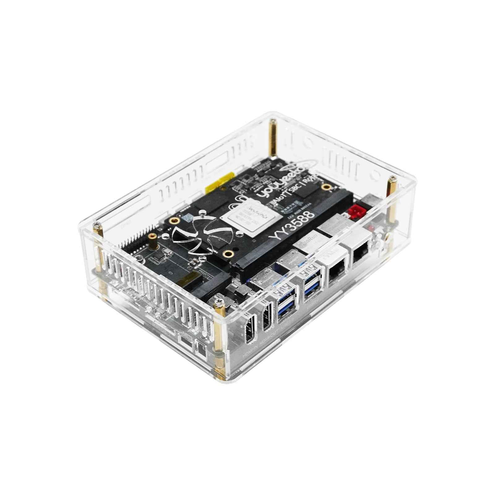 youyeetoo Official YY3588 Acrylic Case - Crystal Clear Protective Enclosure Shell for YY3588 RK3588 SBC | Transparent Box Cover with Brass Standoffs, Scratch-Resistant 3mm Acrylic Construction