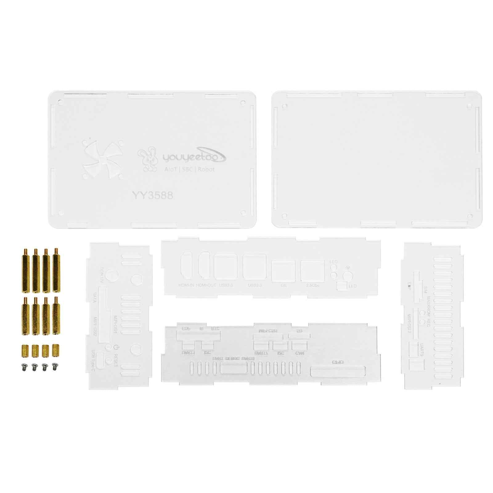 youyeetoo Official YY3588 Acrylic Case - Crystal Clear Protective Enclosure Shell for YY3588 RK3588 SBC | Transparent Box Cover with Brass Standoffs, Scratch-Resistant 3mm Acrylic Construction